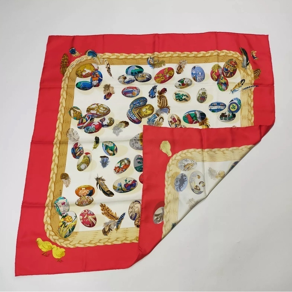 Hermes scarf Carre 90 Reds Silk100% 35X35 - Picture 9 of 9